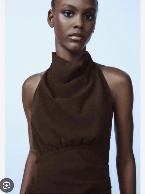 NWOT Zara Open Back Halter Top Brown - Picture 5 of 11